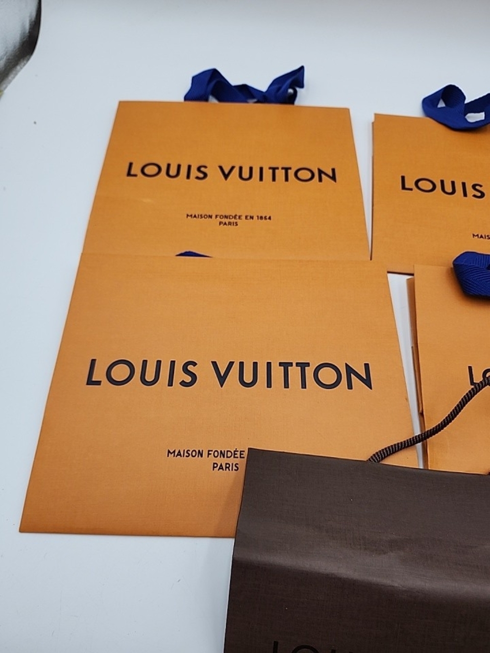 Lot of 5 authentic orange brown Louis Vuitton paper shopping gift medium